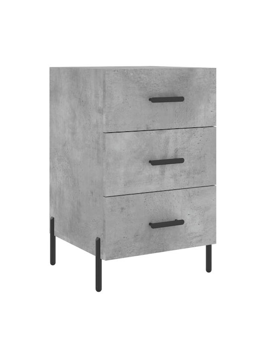 Wooden Bedside Table with Metallic Legs Gray 40x40x66cm