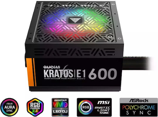 Gamdias Kratos E1-600 600W Schwarz Computer-Netzteil Voll verkabelt 80 Plus Standard