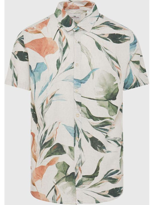 FBM007-03105 Short-sleeved Linen Shirt Floral Beige