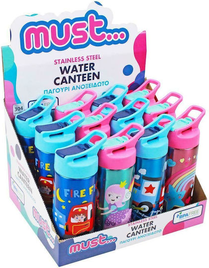 Must Team 584543 Sticlă Pentru Copii Termos Oțel Inoxidabil cu Pai Magic Train 500ml