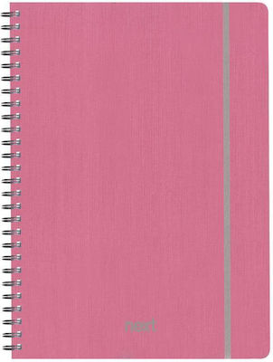 Next Spiral Notebook Ruled B5 140 Sheets 4 Subjects Fabric Pink 1pcs