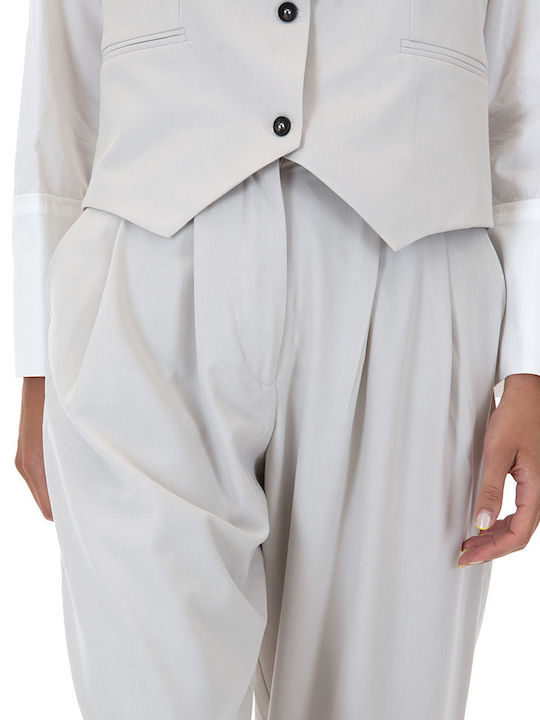 Damen Hoch tailliert Stoff Hose Beige