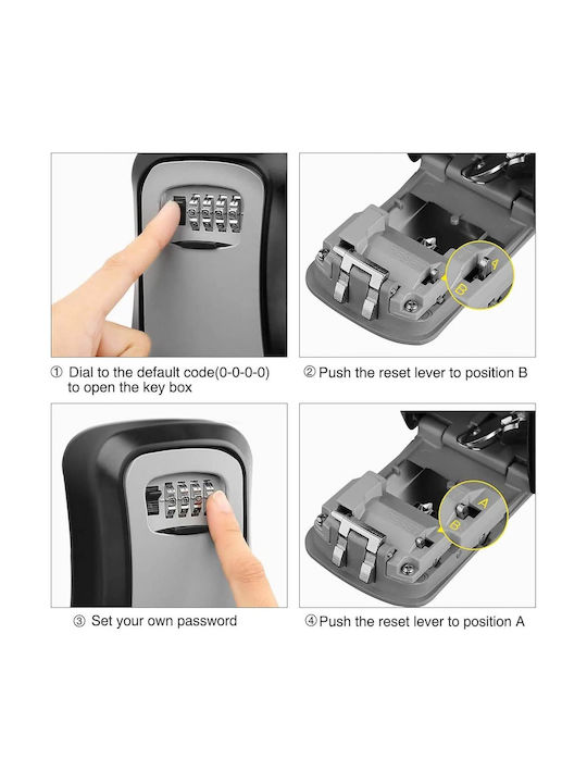 Wall-mounted Combination Key Holder Metallic with Combination Dial 9.5x4x11.5cm