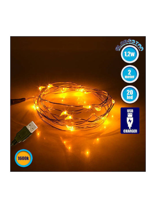 20 Lights LED 2m. Warm White USB in String GloboStar