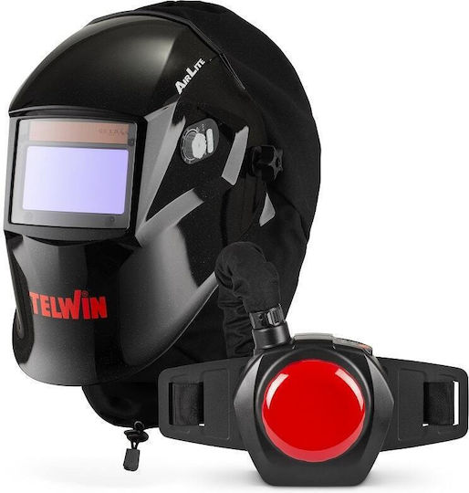 Telwin Air Lite Μάσκα Ηλεκτροκόλλησης Οπτικού Πεδίου 98x55mm με Ενεργό Φίλτρο Αέρα Μαύρη