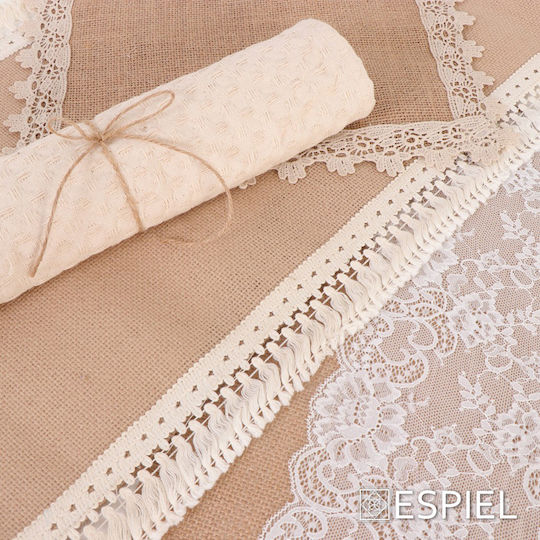 Espiel Ράνερ με Δαντέλα 2τμχ Μπεζ / Λευκό 30x180εκ.