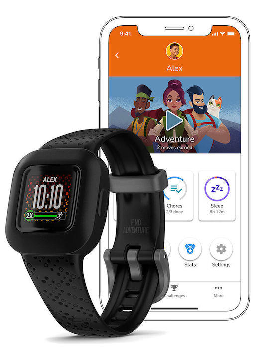 Garmin Kids Digital Watch Vivofit Jr 3 with GPS and Rubber/Plastic Strap Black