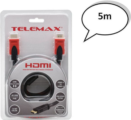 Telemax HDMI 1.4 Hochgeschwindigkeits 1080p 120Hz Kabel HDMI-Stecker - HDMI-Stecker 5m Rote