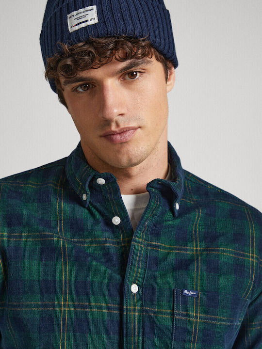 Long-sleeved Corduroy Shirt Checked Green