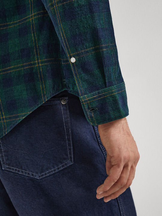 Long-sleeved Corduroy Shirt Checked Green
