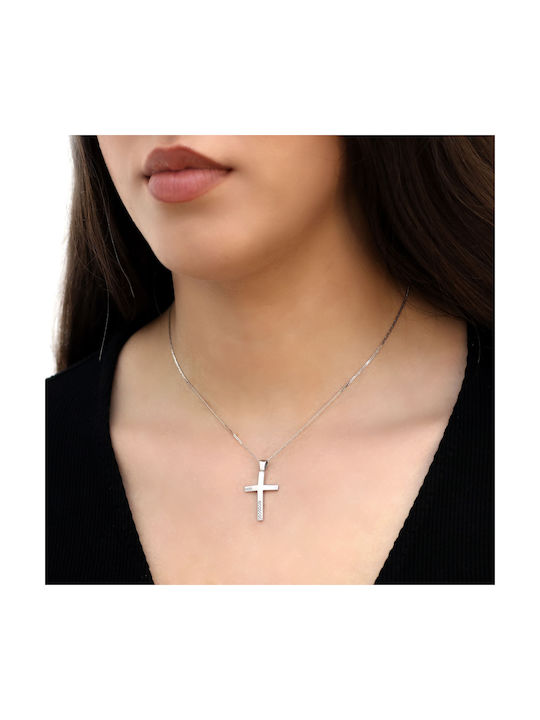 Damen Weißgold Kreuz 9K mit Kette