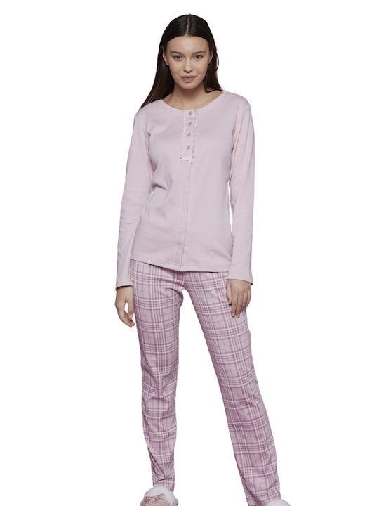 Noidinotte Winter Damen Pyjama-Set Baumwolle Rosa