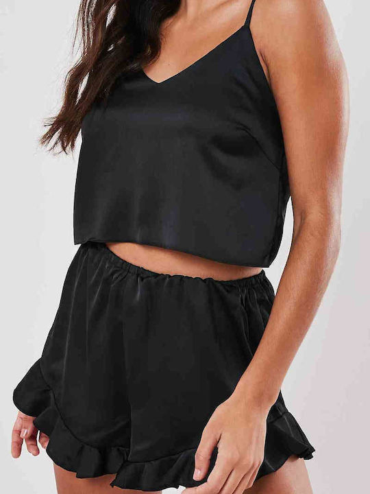 Merry See Summer Satin Babydoll Black