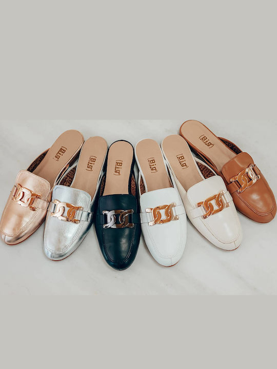 Flat Leather Mules in Gold Color