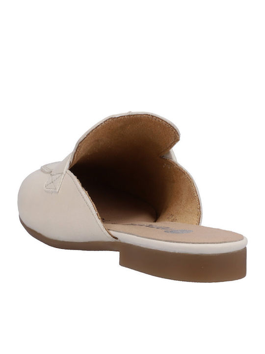 Flat Δερμάτινα Mules σε Μπεζ Χρώμα