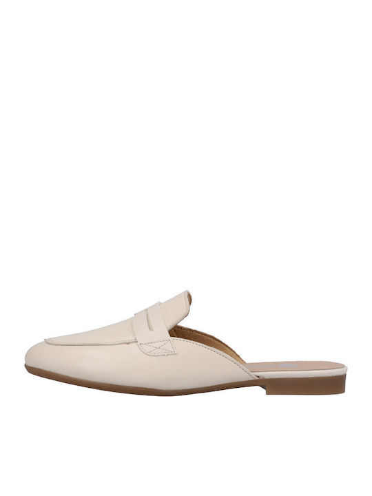 Flat Δερμάτινα Mules σε Μπεζ Χρώμα