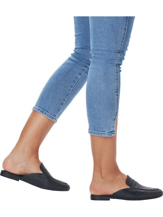 Flat Leather Mules in Black Color