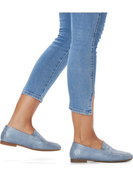 Leather Women's Moccasins in Light Blue Color