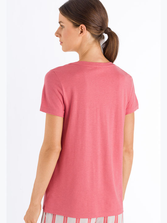 Hanro Γυναικείο T-shirt με V Λαιμόκοψη Ροζ