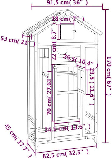 vidaXL Ξύλινο Κλουβί Πτηνών 91.5x53x170εκ. Καφέ