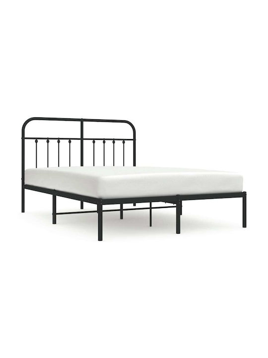 Bed Double Metal Black with Slats for Mattress 140x200cm