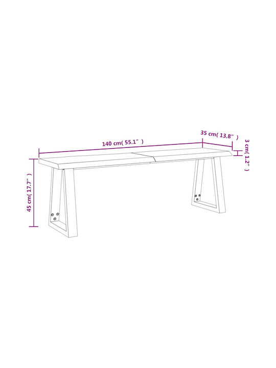 Dining Room Bench with Wooden Surface Brown 140x35x45cm