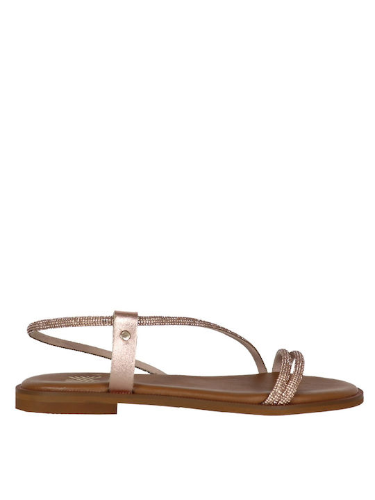 koniaris Leather Women's Flat Sandals in Brown Color