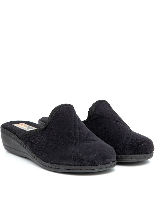 Women's velvet slipper with anatomical sole 4 cm AKIS 219 BLACK PANTOFLO