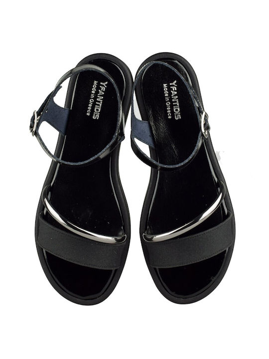 Yfantidis Women's Flat Sandals in Black Color