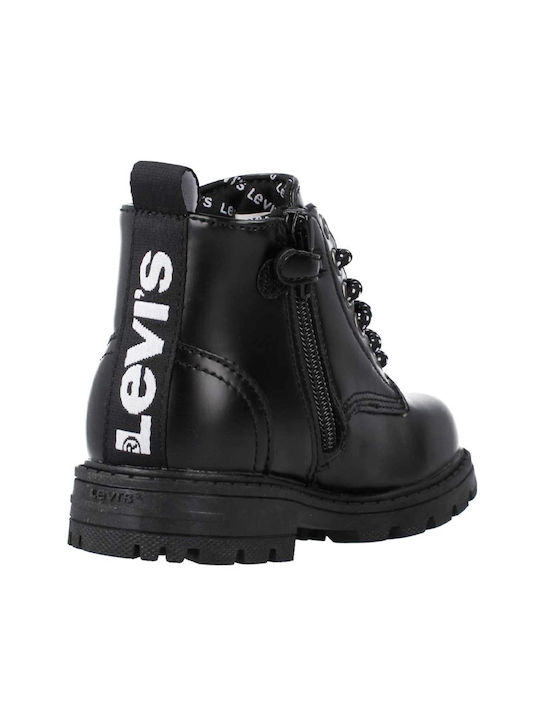 Levi's Catherine Kids Leather Military Boots with Zipper Black