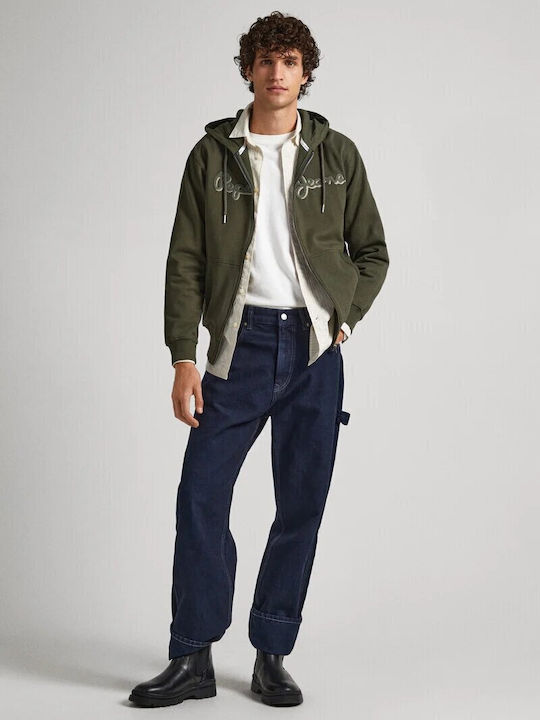 Pepe Jeans Herren Sweatshirt Jacke mit Kapuze und Taschen Khaki