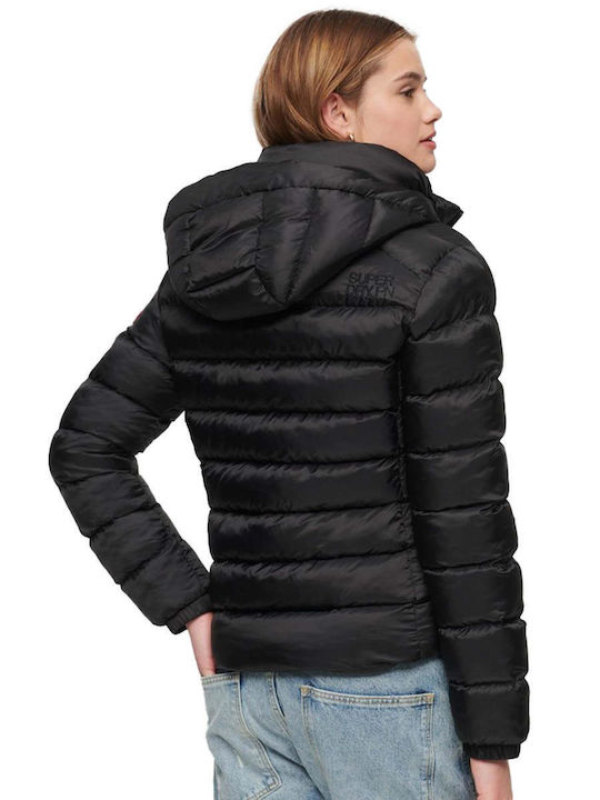 Women's Short Puffer Jacket for Winter with Hood Black