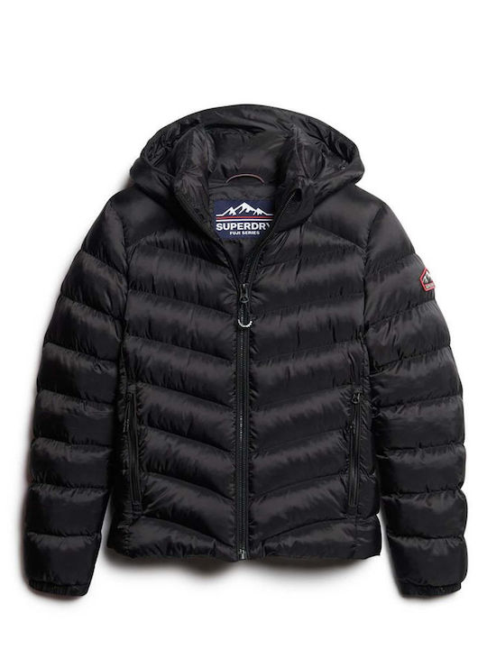 Women's Short Puffer Jacket for Winter with Hood Black