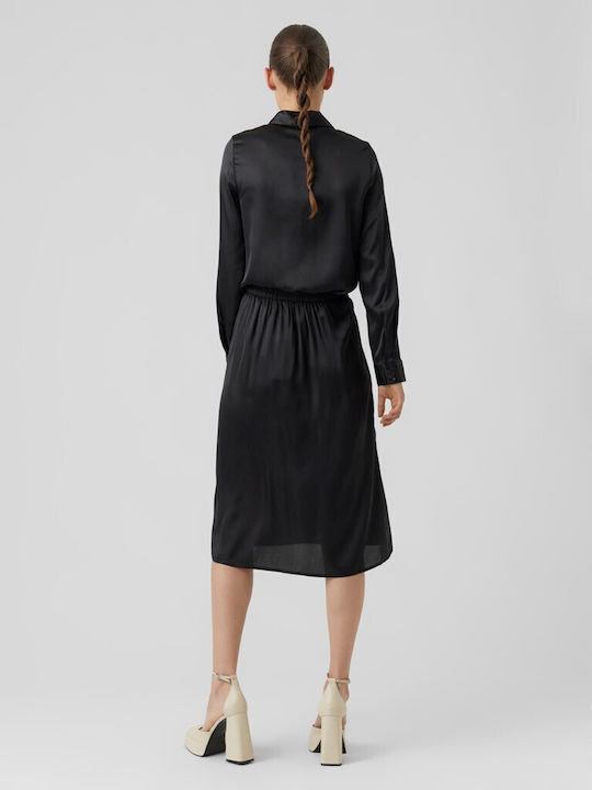 Vero Moda High Waist Midi Skirt in Black color