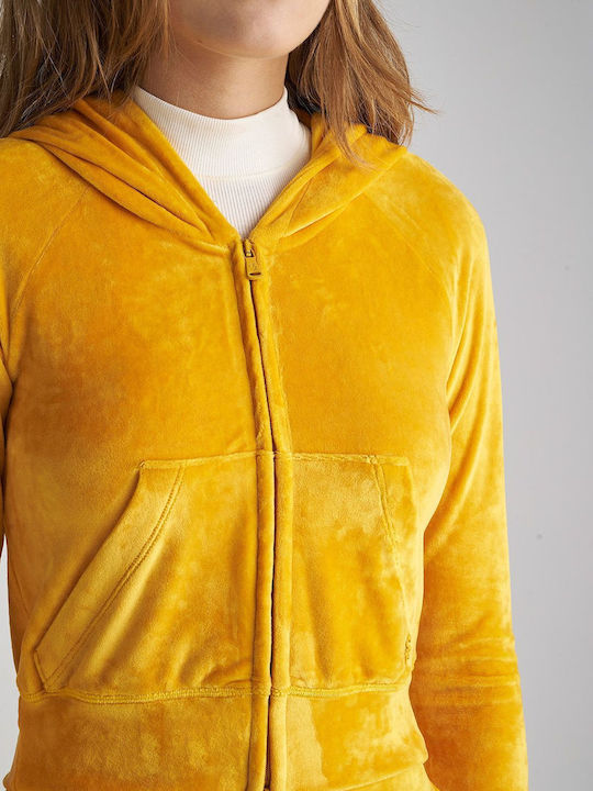 SugarFree Women's Hooded Velvet Cardigan Yellow