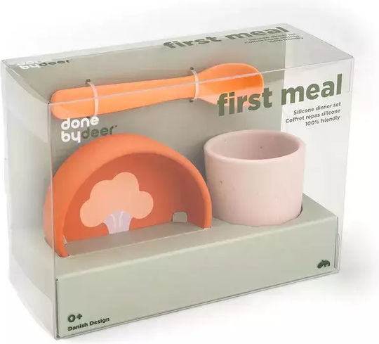 Done by Deer Feeding Set First Meal made of Silicone with Non-Slip Base Orange 3pcs
