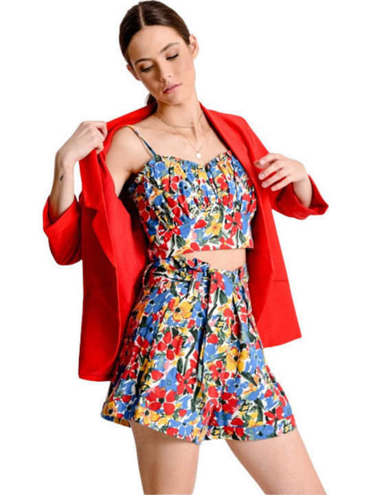Women's Summer Crop Top with Straps Floral Multicolour