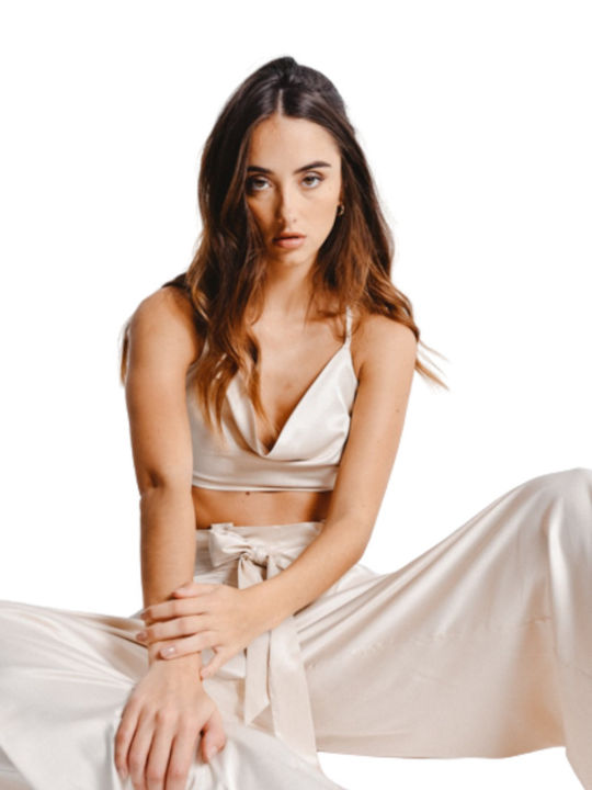 Women's Summer Crop Top with Straps Beige
