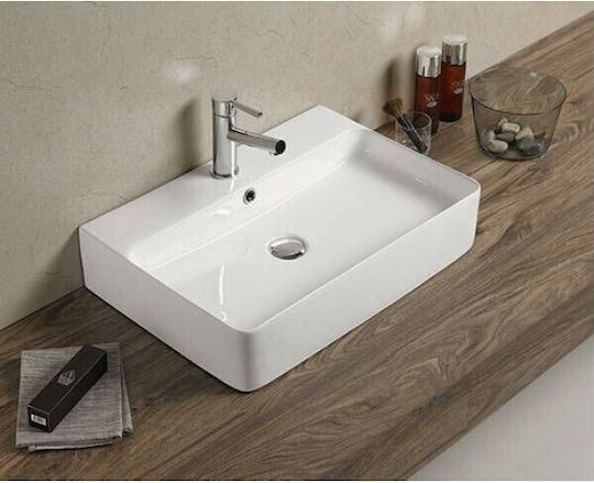 Tema Wall-Mounted Hanging / Vessel Porcelain Bathroom Sink 56x38x12cm White
