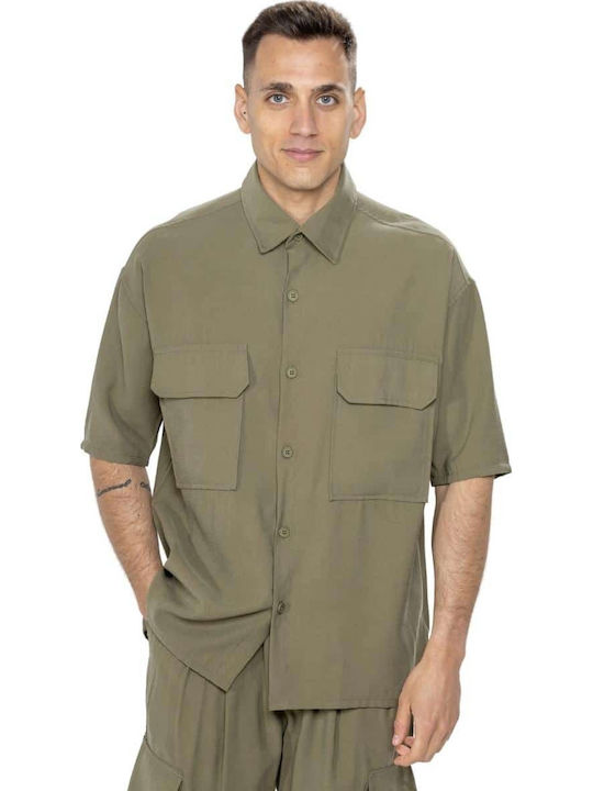 Μακρυμάνικo Λινό Overshirt Χακί