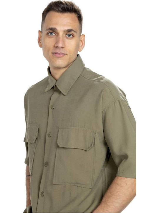 Μακρυμάνικo Λινό Overshirt Χακί