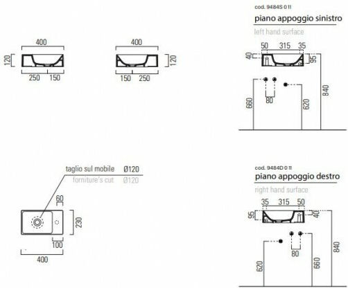 GSI Kube-X Countertop Sink Porcelain 40x23x12cm White