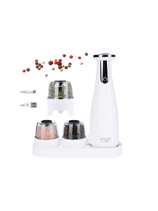 Adler Electric Set Spice Mills made of Ceramic in White Color 3pcs