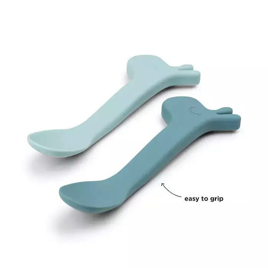 Done by Deer Baby Set with Spoons made of Silicone Blue 2pcs