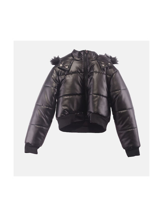 Joyce Kids Quilted Jacket Short with Hood Black