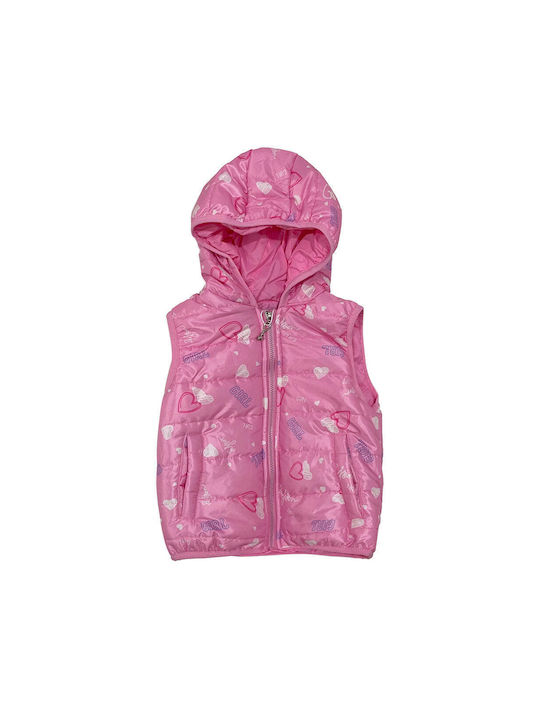 Ustyle Girls Quilted Coat Fuchsia Sleeveless with Ηood