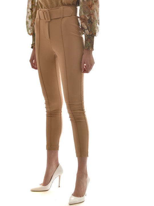 Damen Stoff Capri Hose Beige