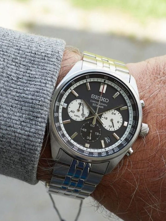 Seiko Men's Watch 42mm Chronograph Battery with Metal Bracelet Silver/Black
