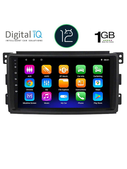 Digital IQ Sistem Audio Auto pentru Smart PentruDoi / PentruPatru 2007-2010 (Bluetooth/USB/AUX/WiFi/GPS/Apple-Carplay/Android-Auto/Partitură) cu Ecran Tactil 9"