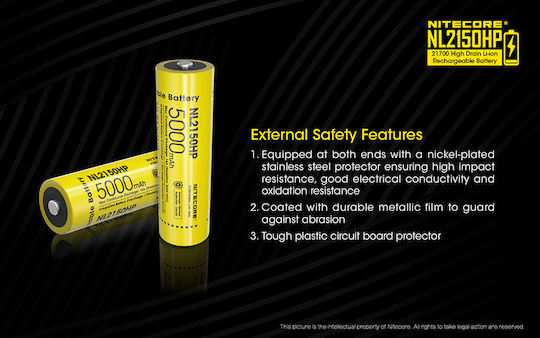 NiteCore NL2150HP Επαναφορτιζόμενη Μπαταρία 21700 Li-ion 5000mAh 3.6V 1τμχ